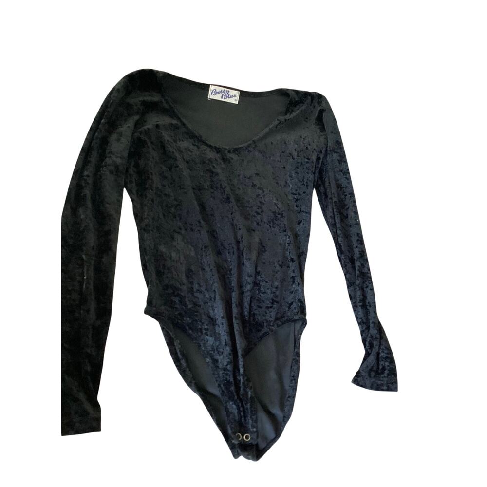 Vintage 90s Betty Blue Black Crushed Velvet Bodysuit Goth Whimsigoth